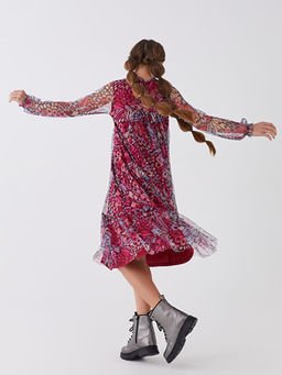 Bisiklet Yaka Desenli Uzun Kollu K?z ?ocuk Elbise - Waikiki фото 3