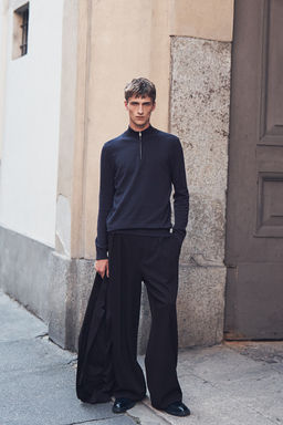 Jersey de punto fino con media cremallera Slim Fit