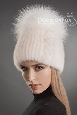 Шапка Лыжница норка орнамент жемчуг