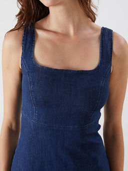 Kare Yaka Mini Jean Elbise