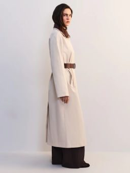 Плащ с кожаным воротником и ремнем ZR2604102217-60 / Zarina  фото 5