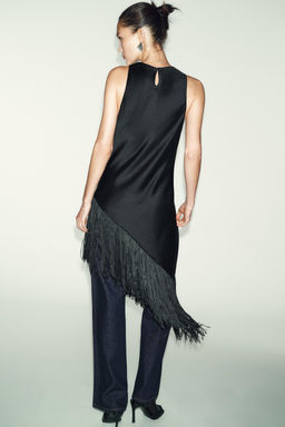 LONG SATIN TOP WITH FRINGING - Zara фото 7