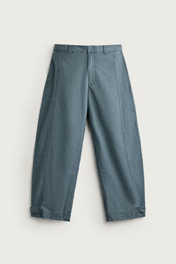 PANTAL?N LAVADO RELAXED FIT TRABILLAS / Verde azul