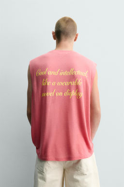 CAMISETA TANK RELAXED FIT TEXTOS ESTAMPADOS / Rosa fl?or