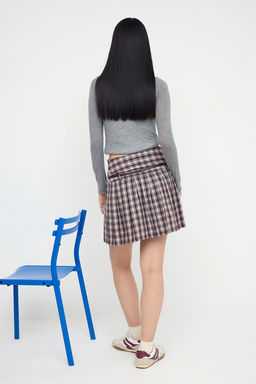 Teen Bordo Kemerli Ekoseli/Kareli K?sl?k Mini Etek TWOAW26ET00056 - Trendyolmilla фото 4