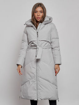 Пальто утепленное молодежное зимнее женское светло-серого цвета 52356SS - Holdluck фото 8