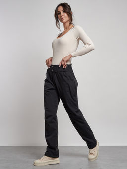 Брюки утепленные спортивные с высокой посадкой женские зимние черного цвета 7141Ch - Colannia фото 16