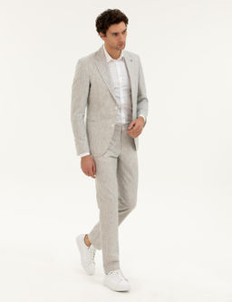 A__k Gri Slim Fit Keten Kar___ml_ Ceket