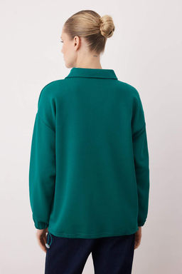 Zumrut Yesili Yar?m Pat Fermuarl? Nak?sl? Oversize/Genis Kal?p Orme Sweatshirt TWOAW26SW00191 - Trendyolmilla фото 4