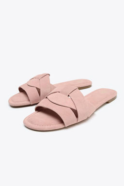 FLAT LEATHER CROSS-STRAP SANDALS - Zara фото 3