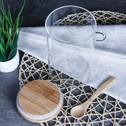 Банка с ложкой бамбуковая крышка d-80/10 см 1000 мл / LCKW2926 /уп 75/ - Галеонтрейд фото 3