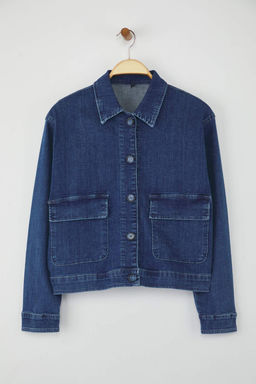Koyu Mavi Gomlek Yaka Cep Detayl? Comfort Denim Ceket TWOAW26CE00007 - Trendyolmilla фото 5