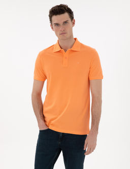 Turuncu Slim Fit K_vr_lmaz Polo Yaka Basic Ti__rt