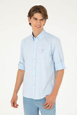 Мужская голубая рубашка с длинным рукавом Неожиданная скидка в корзине - U.s. polo assn фото 3