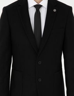 Siyah Y_n Kar___ml_ Ex. Slim Fit Ceket