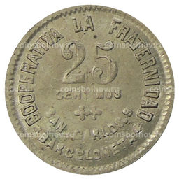 Монета 25 сентимо 1923 года Испания Барселона