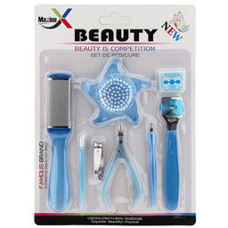 Педикюрный набор 8 предметов: кусачки-книпсер; терка двусторонняя: наждачная, металлическая; станок (скребок) с лезвием; сменные лезвия - 3 штуки; триммер; кусачки-щипчики; пушер-лопатка для кутикулы; щетка, цвета в ассортименте: розовый, голубой, в - Beauty фото 2