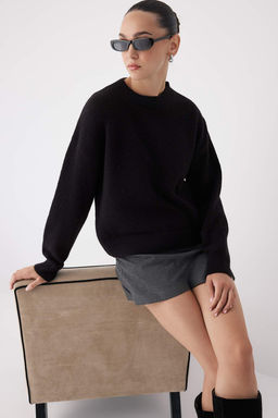 Wardrobe Essentials Siyah Alpaka Yun Kar?s?ml? Premium Iplik Genis Kal?p Triko Kazak |TWOAW26KZ00080