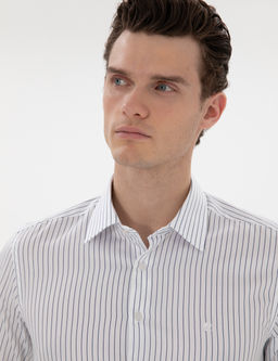 Lacivert Slim Fit _izgili Uzun Kollu G_mlek