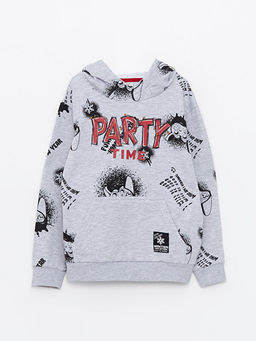 Kap??onlu Bask?l? Uzun Kollu Erkek ?ocuk Sweatshirt