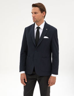 Lacivert Slim Fit Flanel Dokulu Ceket