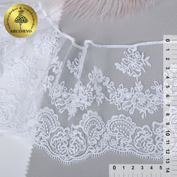 Кружево на жесткой сетке матовая нить арт.TBY.BL.40466 шир.130мм цв.12 белый уп.13,71м