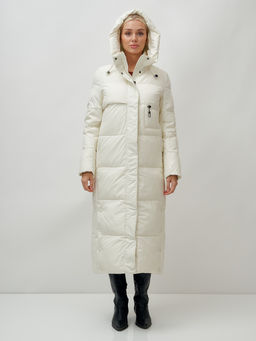 Пальто утепленное стеганное зимнее с капюшоном женское бежевого цвета 9611B - Mtforce фото 6