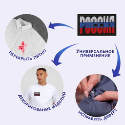 Цена за 10 шт. Термоаппликация «Россия», 7.4×4.2 см, фасовка 10 шт., разноцветная
