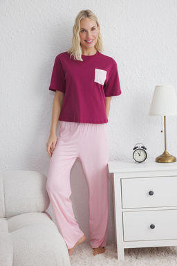 Trendyolmilla Mavi Y?ld?z Desenli Cep Detayl? Orme Pijama Tak?m? THMSS25PT00123