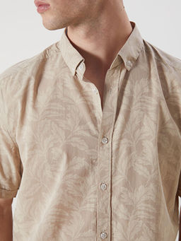 Slim Fit K?sa Kollu Desenli Poplin Erkek G?mlek