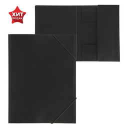 Цена за 3 шт. Папка на резинке А4, 500 мкм Calligrata, корешок 4 мм, до 300 листов, тиснение «песок», чёрная