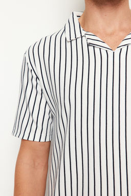 Lacivert Regular/Normal Kesim Cizgili Dokulu Polo Yaka T-shirt TMNSS24PO00035