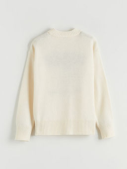 Bisiklet Yaka Desenli K?z ?ocuk Triko Kazak