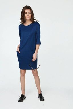 Платье повседневное короткое с карманами синее