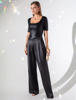 Футболка облегающая из хлопка в рубчик с U вырезом и матовым покрытием металлик - Vilatte фото 4