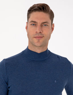 _ndigo Melanj Slim Fit Yar_m Bal_k__ Yaka Basic Triko Kazak