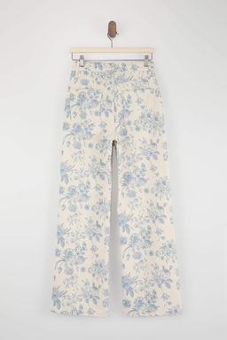 Cok Renkli DOKUMLU Cicek Bask?l? %100 Pamuk Yuksek Bel Wide Leg Jeans TWOSS26JE00222 - Trendyolmilla фото 3