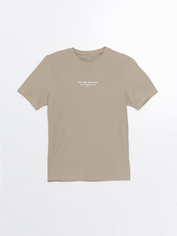 Bisiklet Yaka K?sa Kollu Bask?l? Penye Erkek Ti??rt