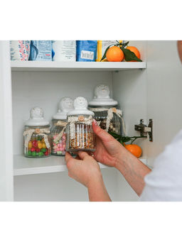 Банка для сыпучих Доляна «Ёжик в золотом», 230 мл, 7.8×15 см, с керамической крышкой, стекло, прозрачная