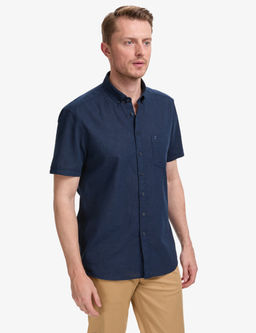 Lacivert Keten Kar___ml_ Regular Fit K_sa Kollu G_mlek