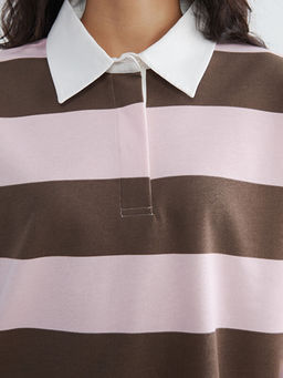 Свитшот Polo Yaka Çizgili Oversize Kadın