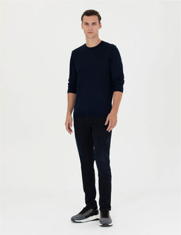 Lacivert Slim Fit Bisiklet Yaka Y_n Kar___ml_ Basic Triko Kazak - Pierre cardin фото 4