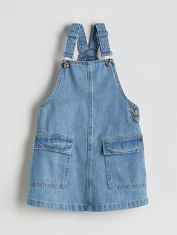 Kare Yaka K?z ?ocuk Jean Salopet Elbise