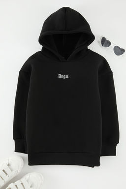 Siyah Anne-K?z S?rt Bask?l? Oversize Orme Mini Me K?z Cocuk Sweatshirt TKDAW25SW00050