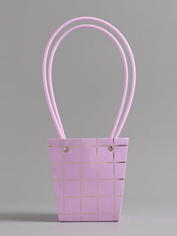 Цена за 10 шт. Сумка переноска для цветов, лиловая влагостойкая, с тиснением, 13×9.5×13±5% см