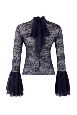 Lacivert Dik Yaka Astars?z Dantel Boho Party Bluz TPRSS26BZ00006