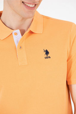 Мужская оранжевая базовая футболка с воротником поло - U.s. polo assn фото 7