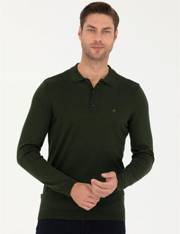 Koyu Ye_il Slim Fit Polo Yaka Basic Triko Kazak - Pierre cardin фото 3
