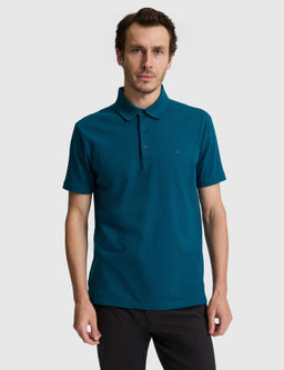Petrol Mavi Slim Fit Pamuk Kar___ml_ D__meli Polo Yaka Basic T-shirt