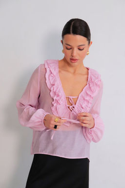 Martichelli Блуза с воланами по воротничку нежно-розовая фото 4